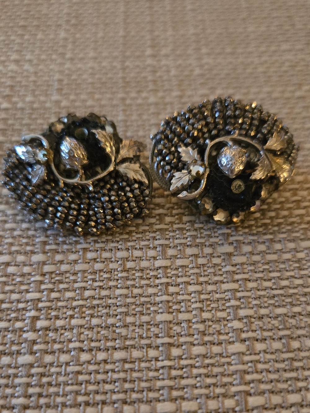 Vintage Sterling Marcasite Earrings Onyx Cabachons And A Silver Strawberry Vine
